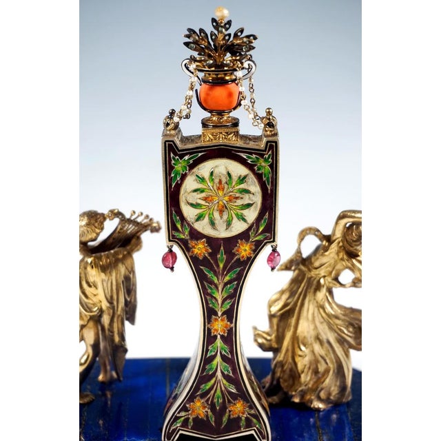 Viennese Glass and Silver Belle Epoque Splendour Clock with Enamel and Gemstones, 1880 For Sale - Image 9 of 16