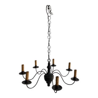 Late 20th Century Vintage Colonial Wood Turned Center Chandelier For Sale