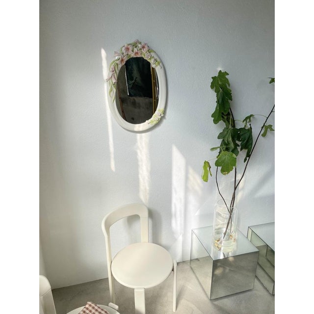 Oval Ceramic Mirror with Flowers, 1980s For Sale - Image 4 of 18