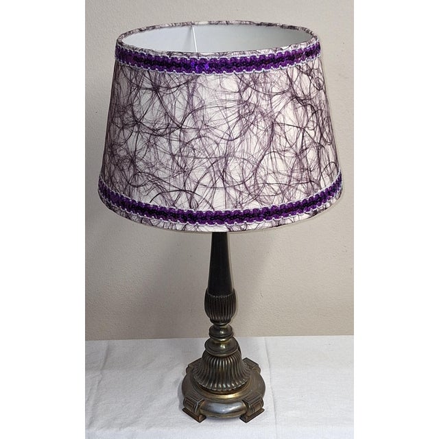 Mid-Century Modern German Table Lamp with Patinated Metal Base and Handmade Fabric Shade by Lamplove, 1950s For Sale - Image 4 of 8
