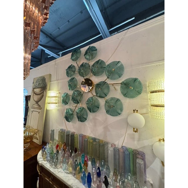 Murano Green Glass Disc Wall Art Sconce For Sale - Image 4 of 7