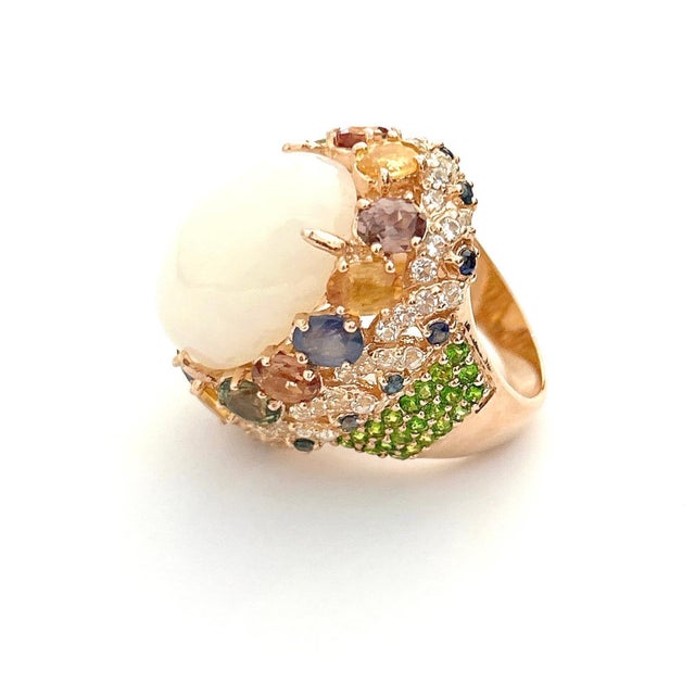 Bochic “Flamenco” Opal & Multi Fancy Color Sapphires Cocktail Ring 18K Gold Opal - 12 Carat Cluster Multi Color Fancy Gems...