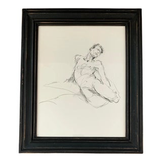 1980s Original Graphite Drawing of a Nude Man, Framed For Sale