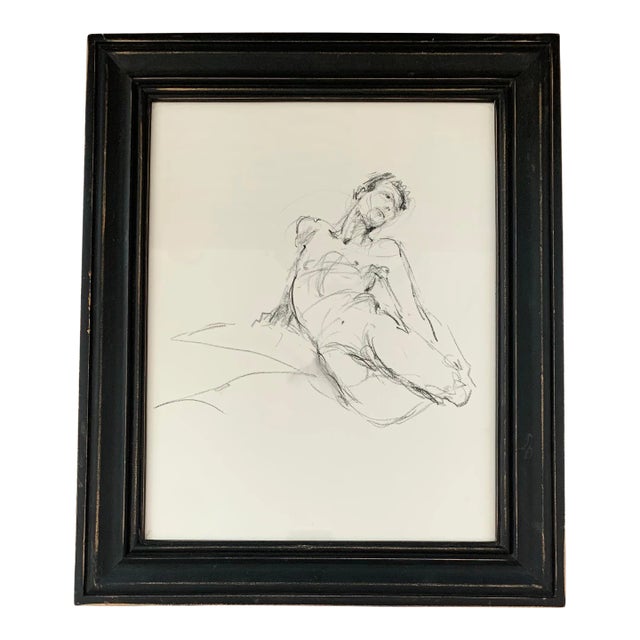 1980s Original Graphite Drawing of a Nude Man, Framed For Sale