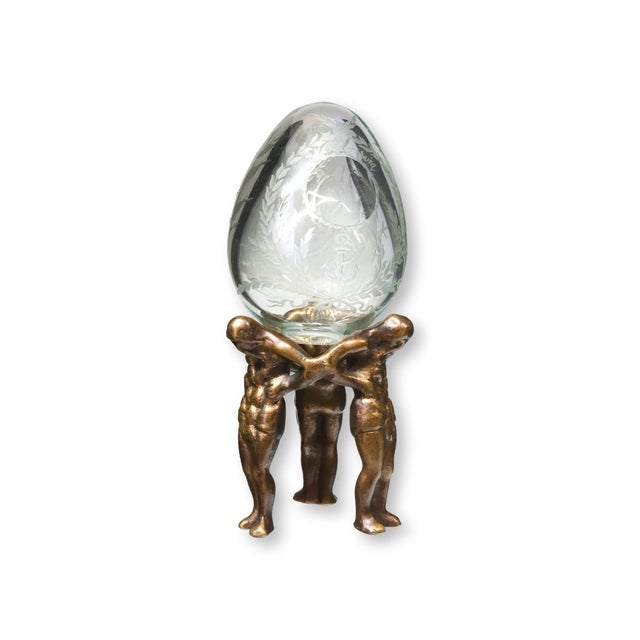 Superbly cut and engraved Russian Imperial glass egg, featuring an elaborate central medallion inscribed in Latin “PETRUS...