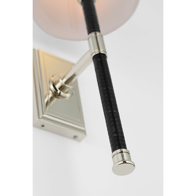 Traditional Chapman & Myers for Visual Comfort Signature Basden 16" Tail Sconce in Polished Nickel and Black Rattan with Linen Shade For Sale - Image 3 of 5