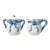 1980s Vintage Chippendale Hollywood Regency French Blue Ribbon & Bow Creamer and Covered Sugar Bowl - 2 Piece Set, After Fitz & Floyd For Sale