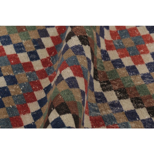 Textile Vintage Distressed Rug, Bold Polychromatic Checkered Diamonds - Rug & Kilim For Sale - Image 7 of 8