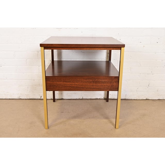 Paul McCobb for Calvin Furniture Linear Group Walnut Two-Tier Nightstand, Newly Refinished For Sale - Image 13 of 14