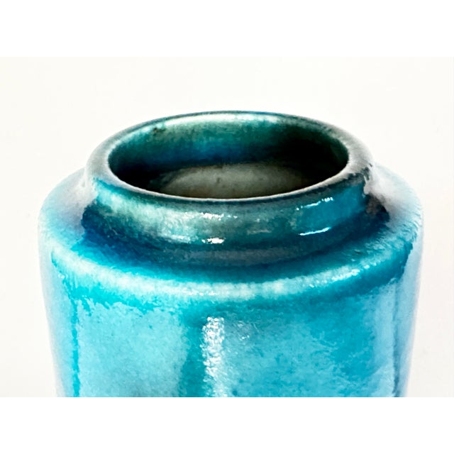 Mid-Century Modern Turquoise Studio Ceramic Cylinder Vase by Jan Bontjes van Beek for Keramische Werkstätten Dehme, Germany, 1960s For Sale - Image 3 of 13