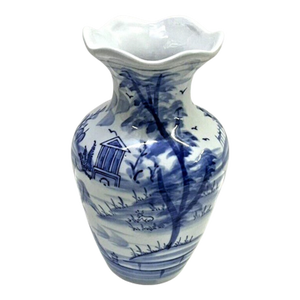 Vintage MCM Chinoiserie Blue White Porcelain Vase