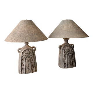 Mid-Century Brutalist Pottery Lamps from Vanguard, USA, 1970s, Set of 2 For Sale