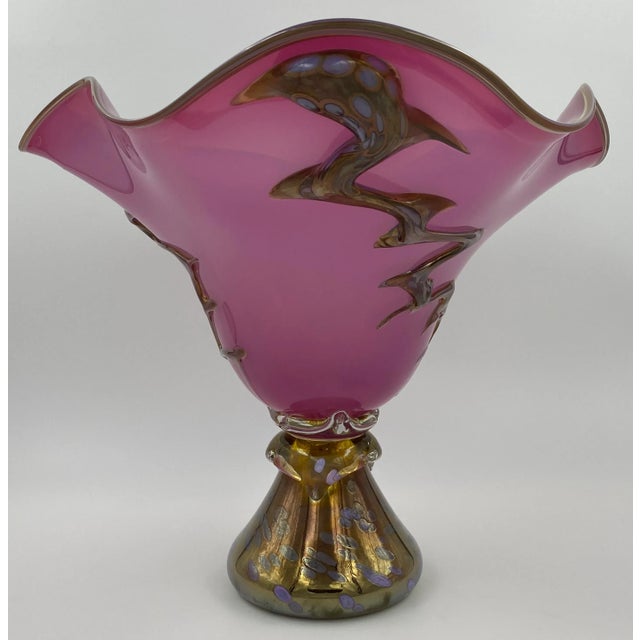 Murano Art Glass Centerpiece With Gold Finishes, Large Murano Art Glass Vase For Sale In Miami - Image 6 of 10