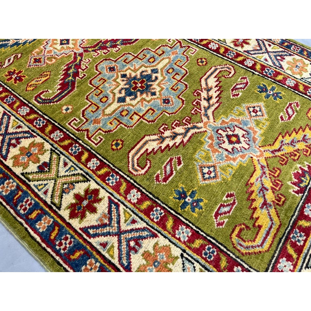 Olive Green, Red and Cream Kazak Wool Runner Rug, 2'11" X 9'9" For Sale - Image 12 of 18