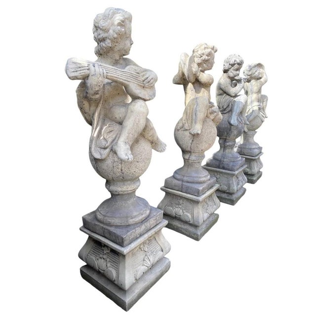 Gold Garden Stone Sculpture Cherubs, 1950s, Set of 4 For Sale - Image 8 of 12