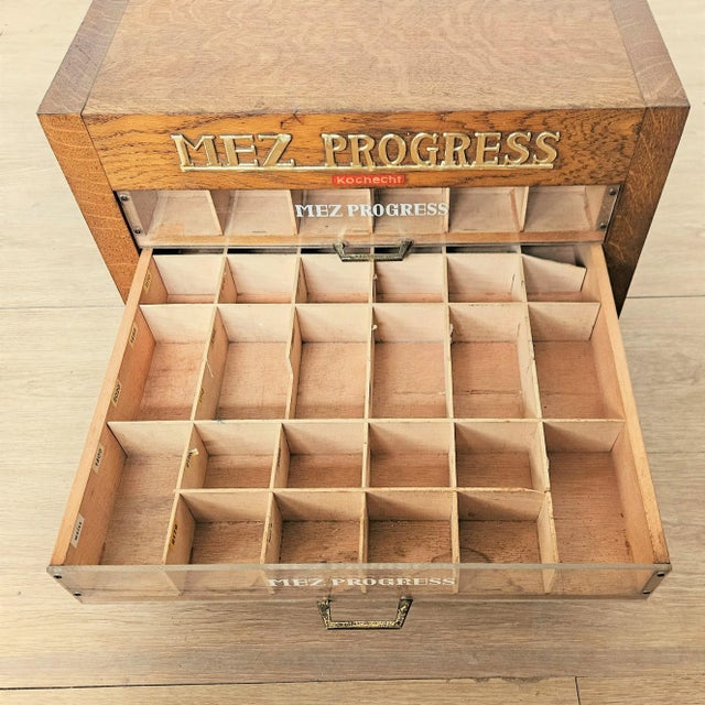 Antique Advertising Yarn Cabinet from MEZ Progress, 1950s For Sale - Image 3 of 9