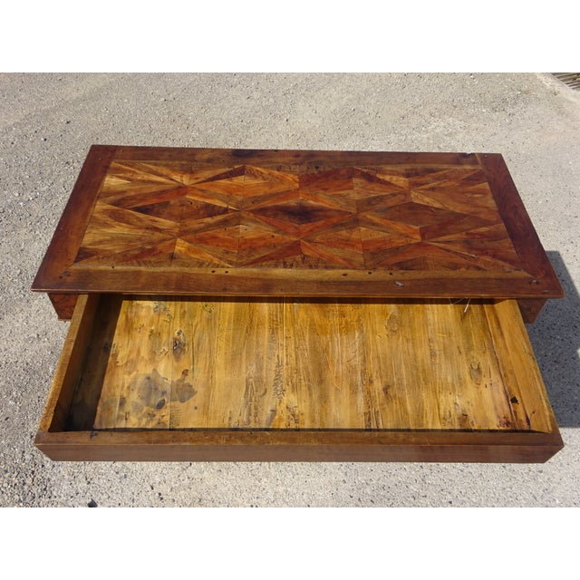 Brown Antique Sideboard with Diamond-Shaped Wood Marquetry Top For Sale - Image 8 of 18