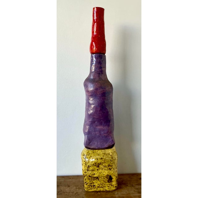 Vintage Boho Original Stacked Glazed Ceramic Totem Sculpture For Sale - Image 9 of 12