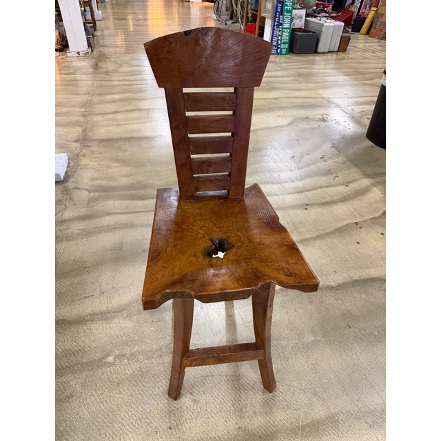 Brown Mid 20th Century Rustic Live-Edge Burl Wood Ladder-Back Chair For Sale - Image 8 of 8