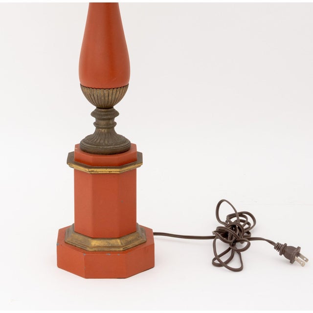 Mid 20th Century Italian Orange Toleware Table Lamps, Pair For Sale - Image 4 of 5