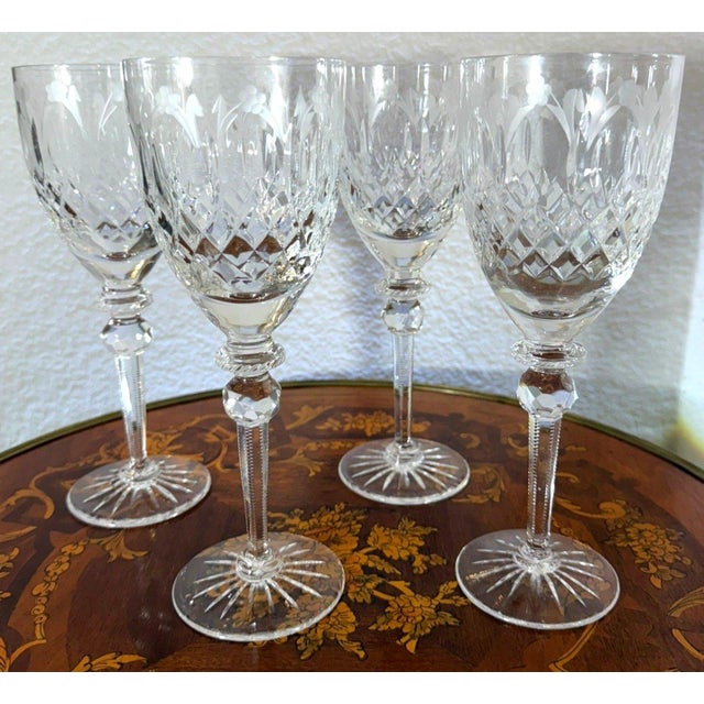 Rogaska Queen Crystal Water Goblets Set of 4 Cut Floral 9.25" Slovenia For Sale - Image 4 of 11