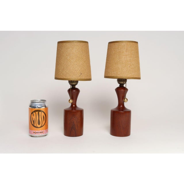 1960s Danish Modern Diminutive Sculptural Teak and Brass Table Lamps - a Pair For Sale In New York - Image 6 of 17