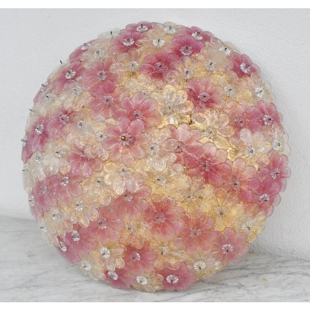 1970s Amazing Pink and Gold Large Size Murano Ceiling Light Flower by Seguso For Sale - Image 12 of 15