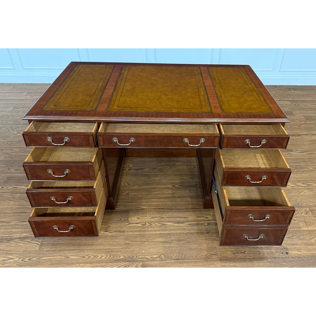 Traditional 60” Mahogany Executive Desk by Leighton Hall - Showroom Sample For Sale In Atlanta - Image 6 of 9