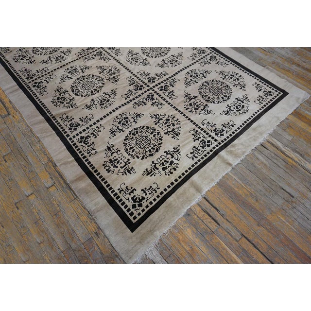 Beige Luxurious Beige Open Field With Black Diamond Pattern Antique Chinese Peking Rug For Sale - Image 8 of 11
