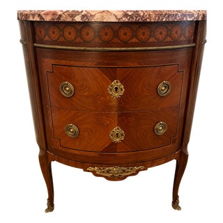 French Louis XVI Style Kingwood Demilune Chest With Marble Top, 19th Century For Sale