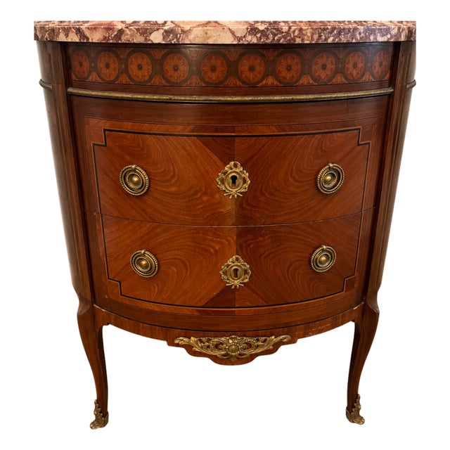 French Louis XVI Style Kingwood Demilune Chest With Marble Top, 19th Century For Sale