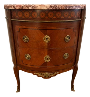 French Louis XVI Style Kingwood Demilune Chest With Marble Top, 19th Century