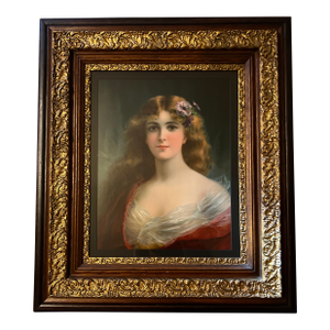1930s Portrait of a Young Girl in a Red Velvet Dress
