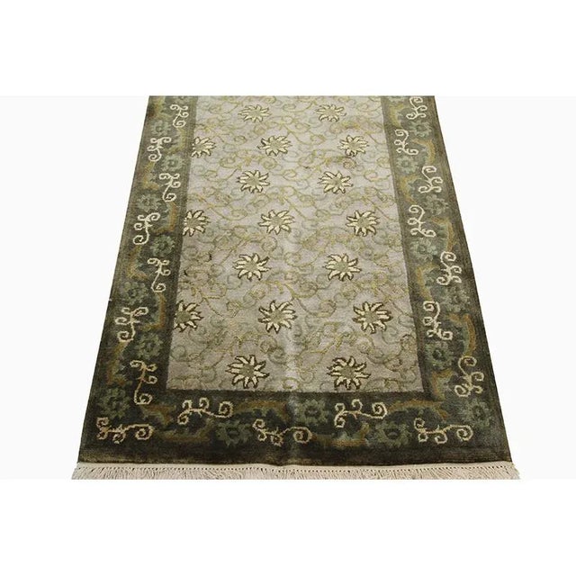 Indian Handwoven Wool and Silk Tibetan Style Runner Rug 3'0"×14'0" For Sale - Image 3 of 11