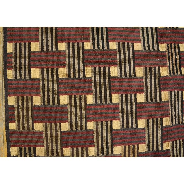 Brown 1960s Brown Bastekweave Modern Vintage American Hooked Rug 6'2" X 8'8" Handknotted Wool Carpet For Sale - Image 8 of 10