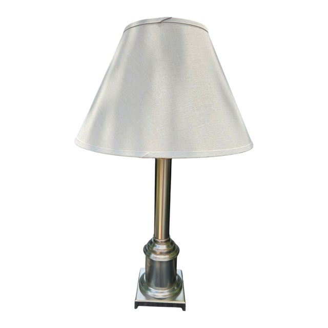Restoration Hardware Table Lamp Nickeled Corinthian Column Shade For Sale
