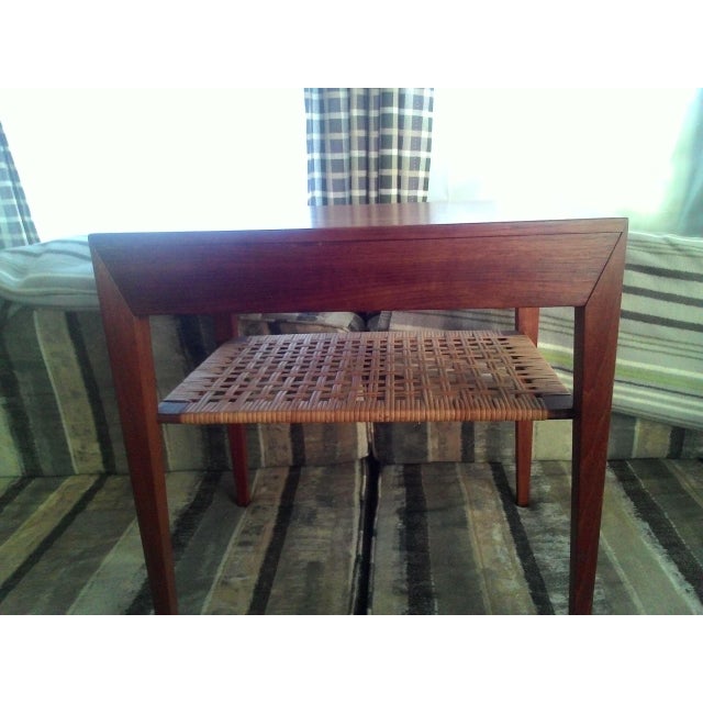 1960s Danish Rosewood Side Table With Rattan Shelf - Set of 2 For Sale - Image 10 of 13