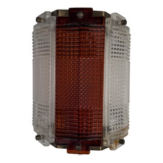 Wall Lamp in Brass and Amber Crystal Glass by Wiktor Berndt for Flygsfors, Sweden, 1960s For Sale