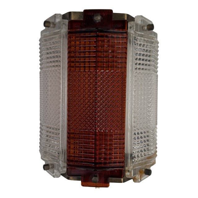 Wall Lamp in Brass and Amber Crystal Glass by Wiktor Berndt for Flygsfors, Sweden, 1960s For Sale
