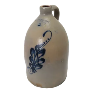 Antique American Blue Decorated Stoneware 2 Gallon Jug by J. F. Taft Co. In Keene New Hampshire