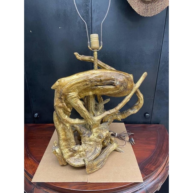 Mid 20th Century Mid-Century Modern Sculptural Gold Gilded Driftwood Table Lamp For Sale - Image 4 of 13