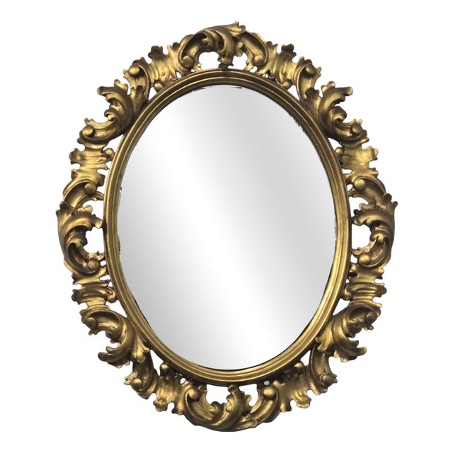 Large Deep Carved Oval Gilt Mirror, 1910 For Sale