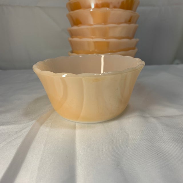 Vintage Fire-King Peach Lustre Peach Scalloped Custard Cups - Set of 8 For Sale - Image 4 of 4