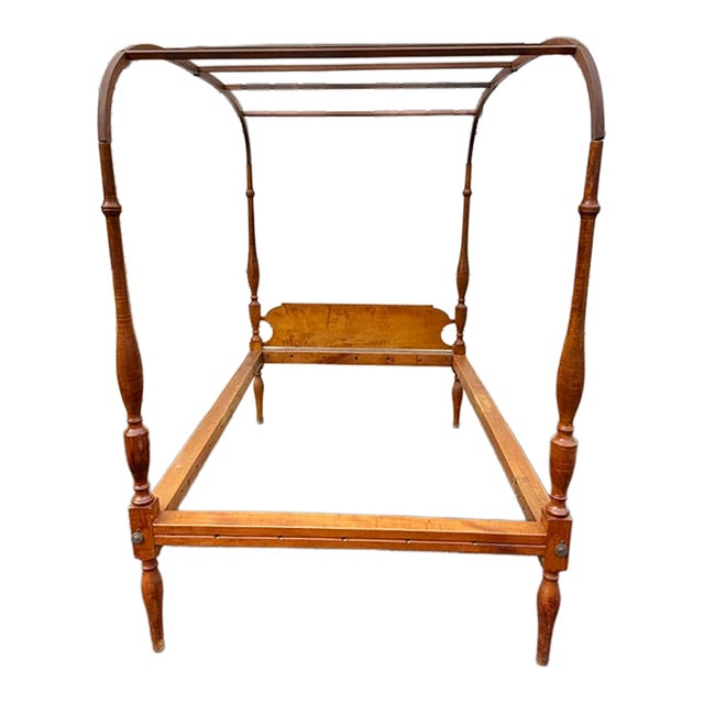 Antique Early 19th Century American Curly Maple Canopy Bed For Sale