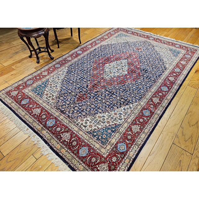 Navy Blue Antique Persian Tabriz Area Rug. Hand-Knotted Wool, Herati Geometric Pattern, Navy & Red, 6x10 For Sale - Image 8 of 16