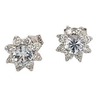 Natural Sapphire Diamond Halo Stud Earrings 14k Gold 1.02 TCW Certified For Sale
