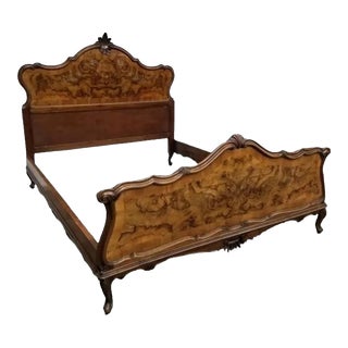 Antique 19th Century French Provincial Exotic Burl Queen Bed For Sale