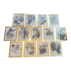 Set of 13 Harrison Fisher First Edition Prints