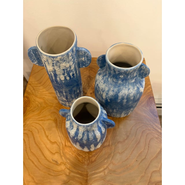 Currey & Company Paros Blue Vase, Set of 3 For Sale - Image 4 of 4
