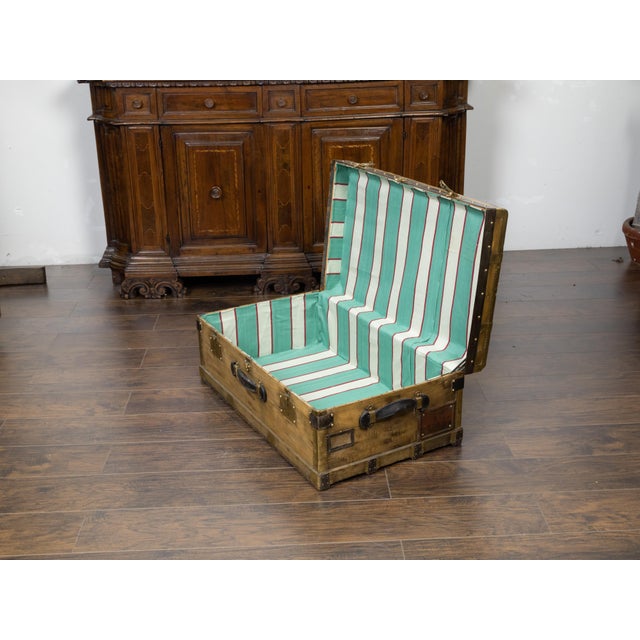 French French 1930s Lavolaille Pine Trunk with Maker's Label and Monogram For Sale - Image 3 of 12